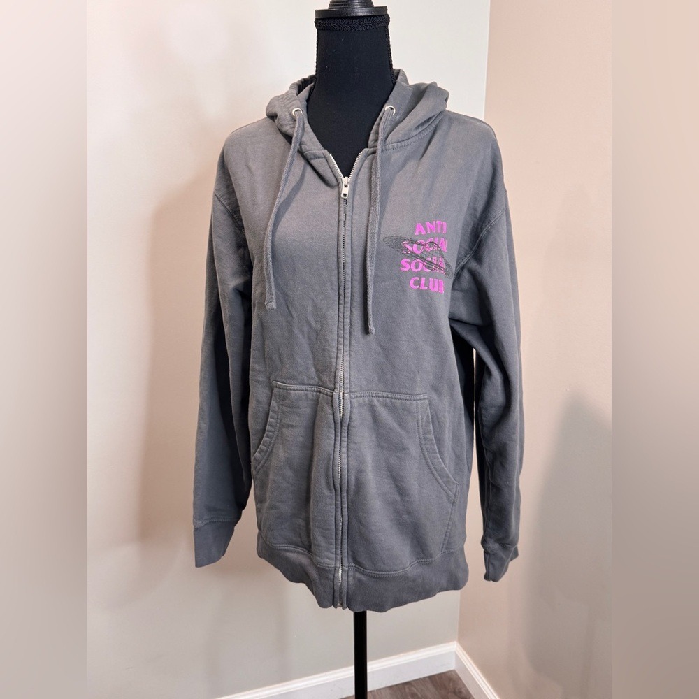 Anti Social Social Club‎ Charcoal Hoodie Pink Logo Size Medium Unisex Edgy Y2K